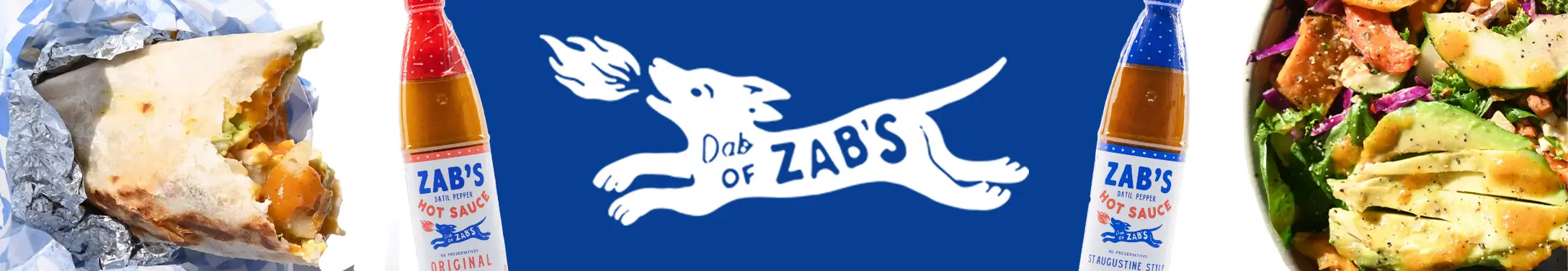 dab of zabs logo next to product and prepared foods