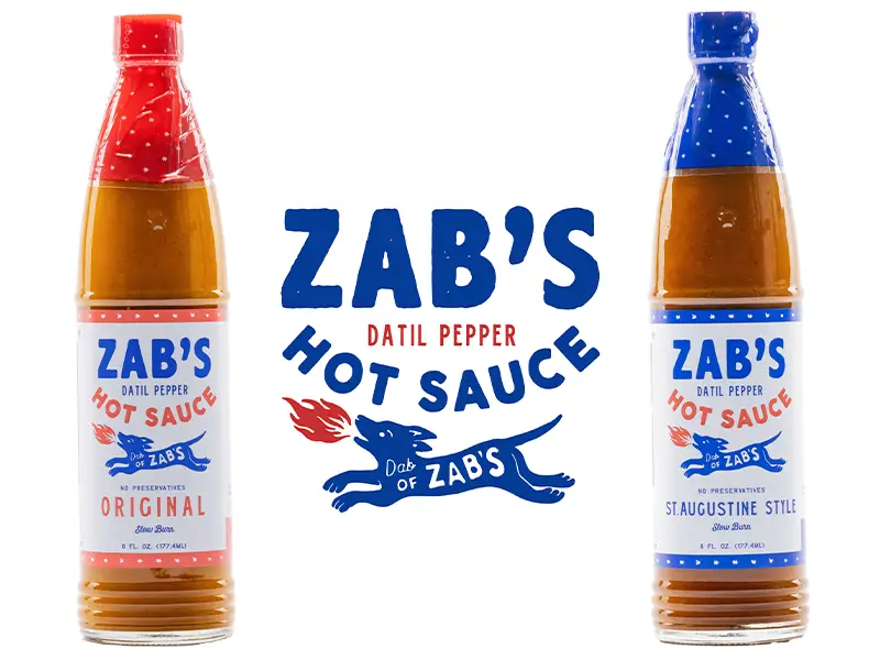 Zabs hot sauce logo next to product variety