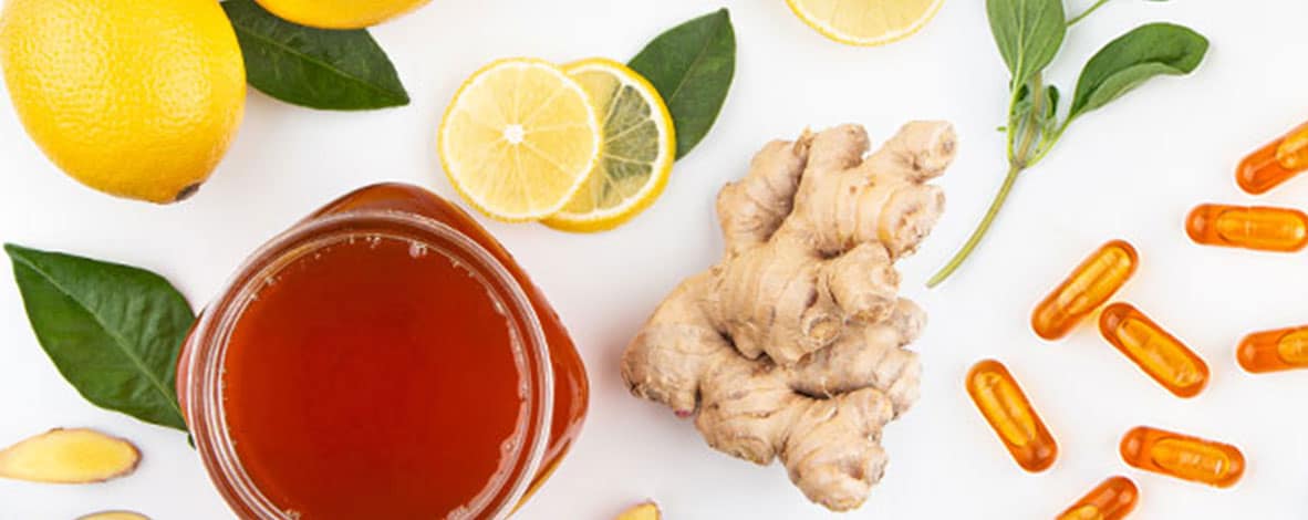ginger root, lemons, supplements and tonic