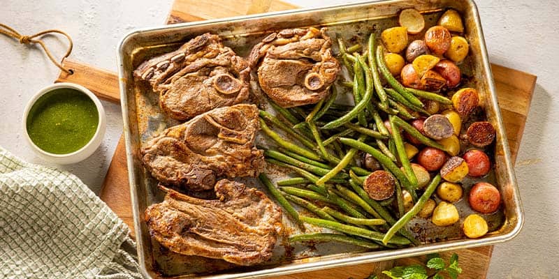 lamb chops on a sheet pan