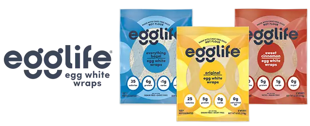 egg life egg white wraps logo next to product variety
