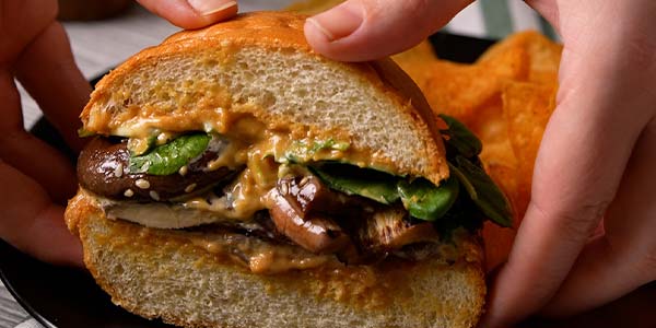 Grilled Mushroom & Eggplant party sandwich 